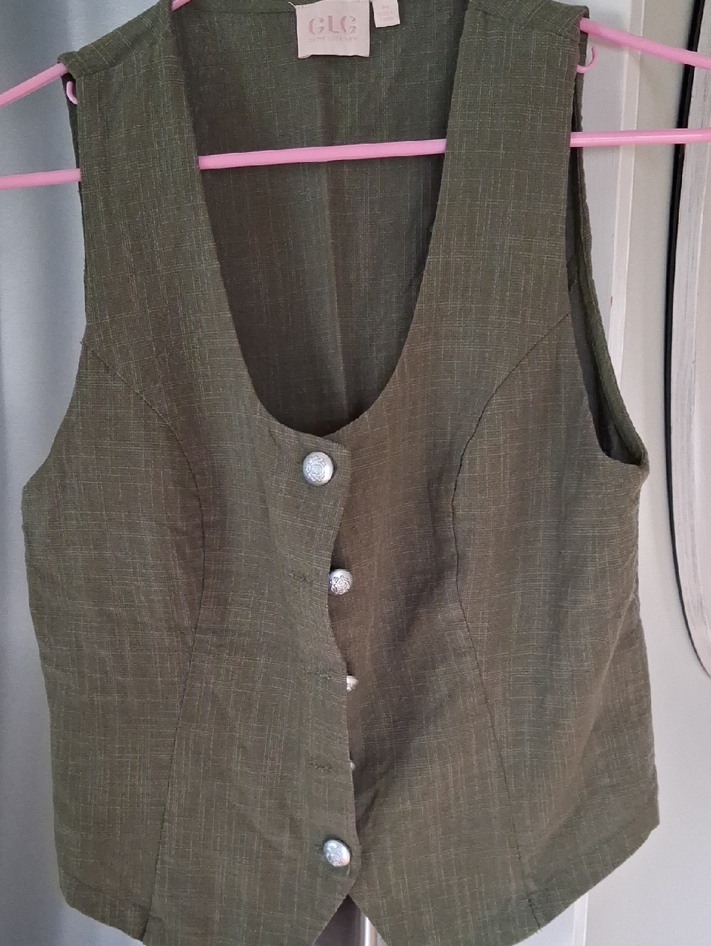 Good Luck Gem Olive Green Button-Front Women's Vest